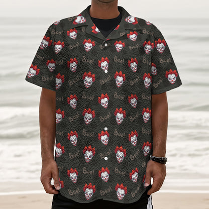 Evil Scary Clown Pattern Print Textured Short Sleeve Shirt