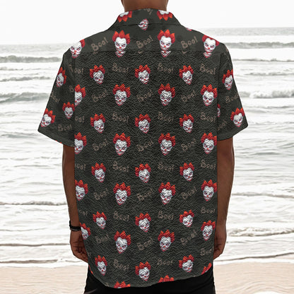 Evil Scary Clown Pattern Print Textured Short Sleeve Shirt