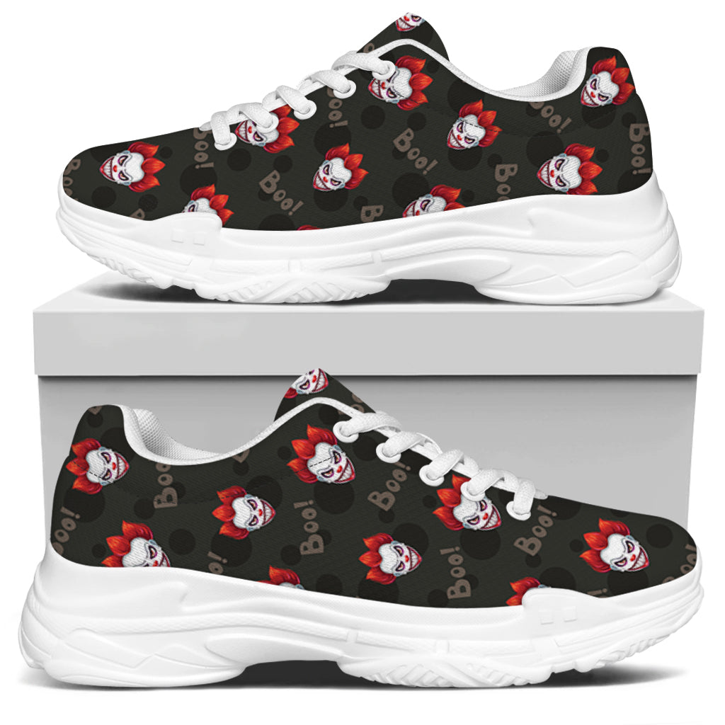 Evil Scary Clown Pattern Print White Chunky Shoes