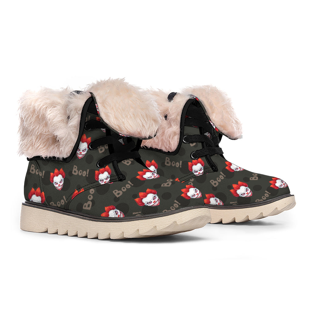 Evil Scary Clown Pattern Print Winter Boots