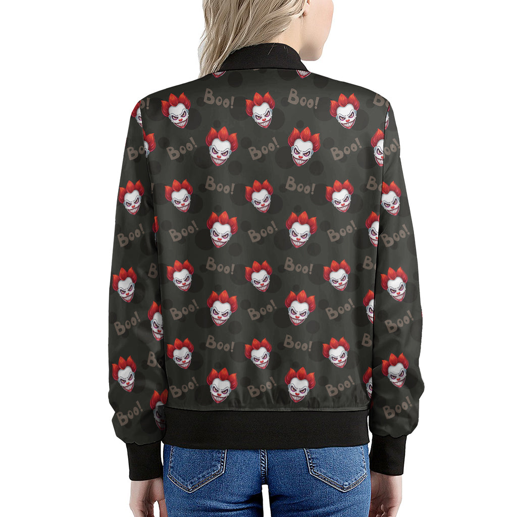 Evil Scary Clown Pattern Print Women's Bomber Jacket