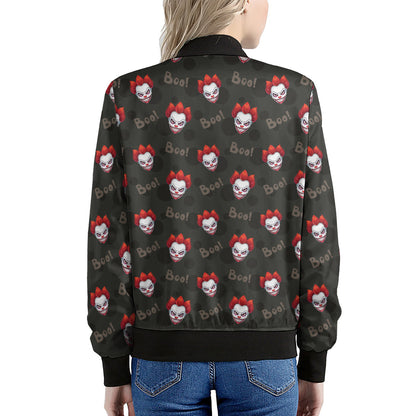 Evil Scary Clown Pattern Print Women's Bomber Jacket