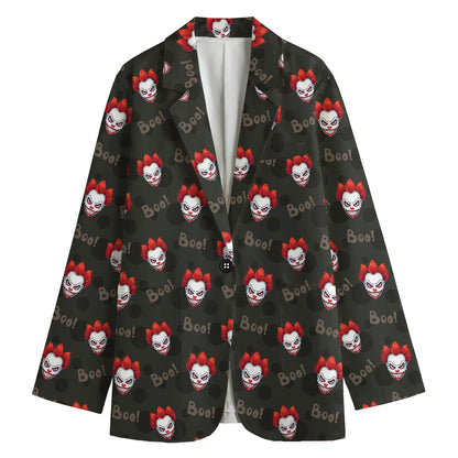 Evil Scary Clown Pattern Print Women's Cotton Blazer