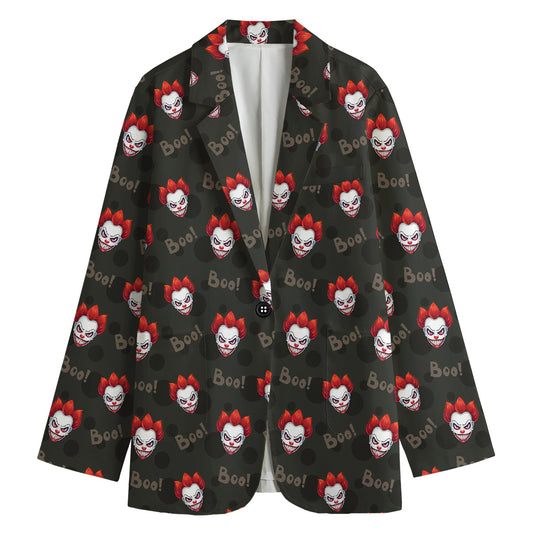 Evil Scary Clown Pattern Print Women's Cotton Blazer