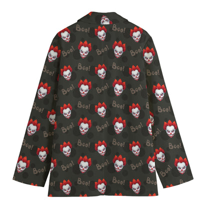 Evil Scary Clown Pattern Print Women's Cotton Blazer