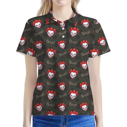 Evil Scary Clown Pattern Print Women's Polo Shirt