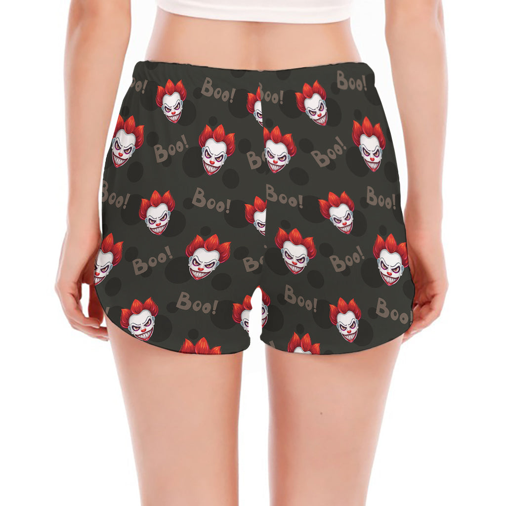 Evil Scary Clown Pattern Print Women's Split Running Shorts