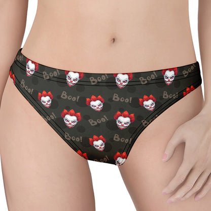 Evil Scary Clown Pattern Print Women's Thong