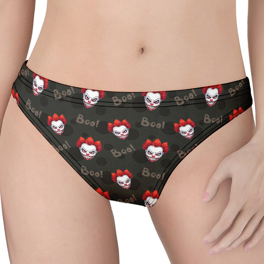 Evil Scary Clown Pattern Print Women's Thong