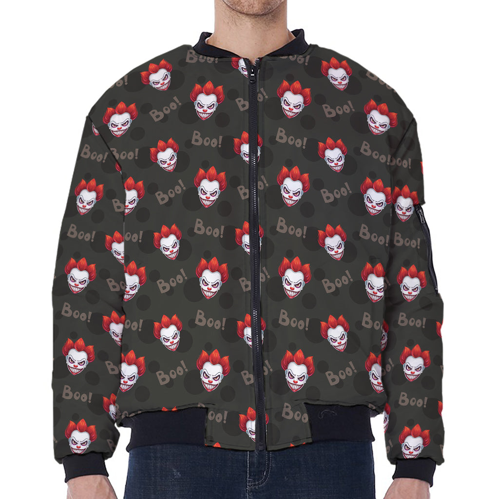 Evil Scary Clown Pattern Print Zip Sleeve Bomber Jacket