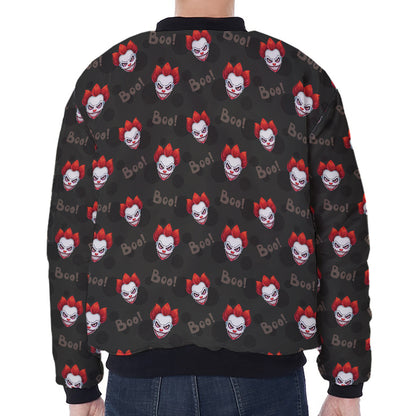 Evil Scary Clown Pattern Print Zip Sleeve Bomber Jacket
