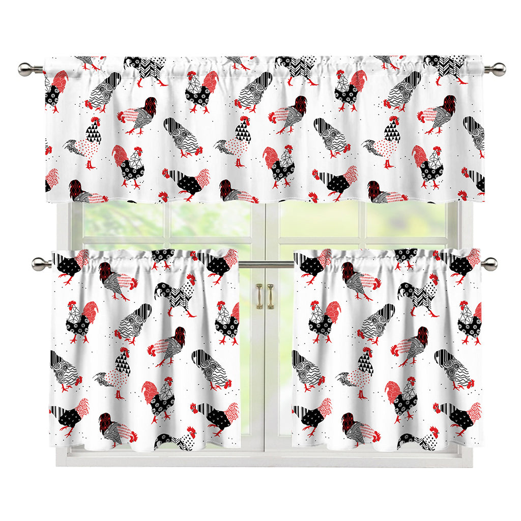 Exotic Chicken Pattern Print 3 Piece Kitchen Curtains