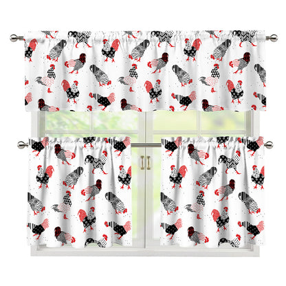 Exotic Chicken Pattern Print 3 Piece Kitchen Curtains
