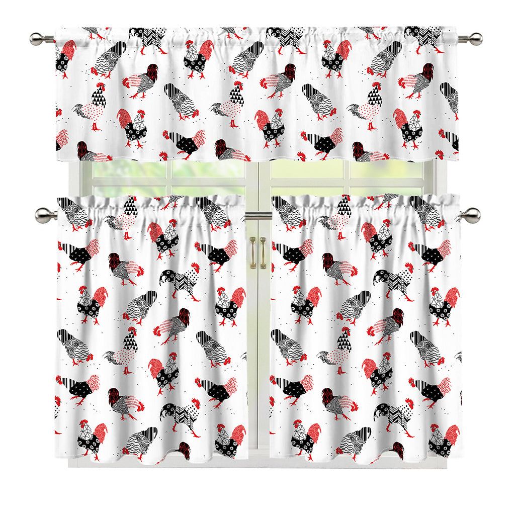 Exotic Chicken Pattern Print 3 Piece Kitchen Curtains