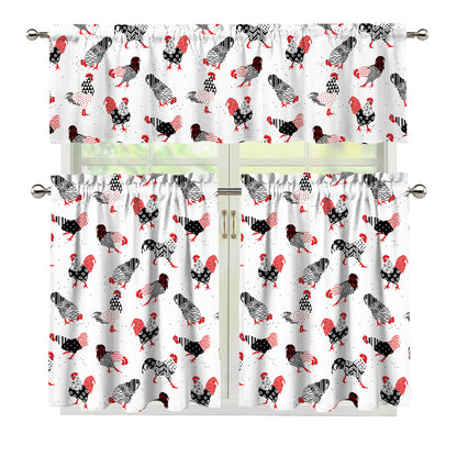 Exotic Chicken Pattern Print 3 Piece Kitchen Curtains