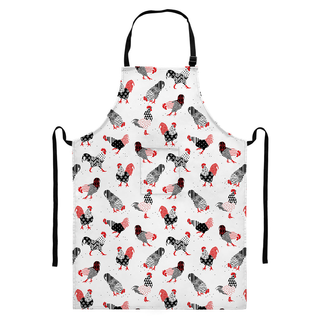 Exotic Chicken Pattern Print Bib Apron With Pocket