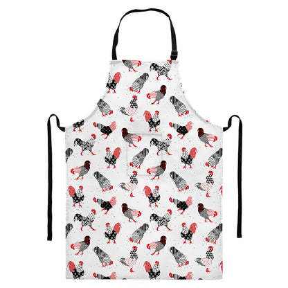 Exotic Chicken Pattern Print Bib Apron With Pocket