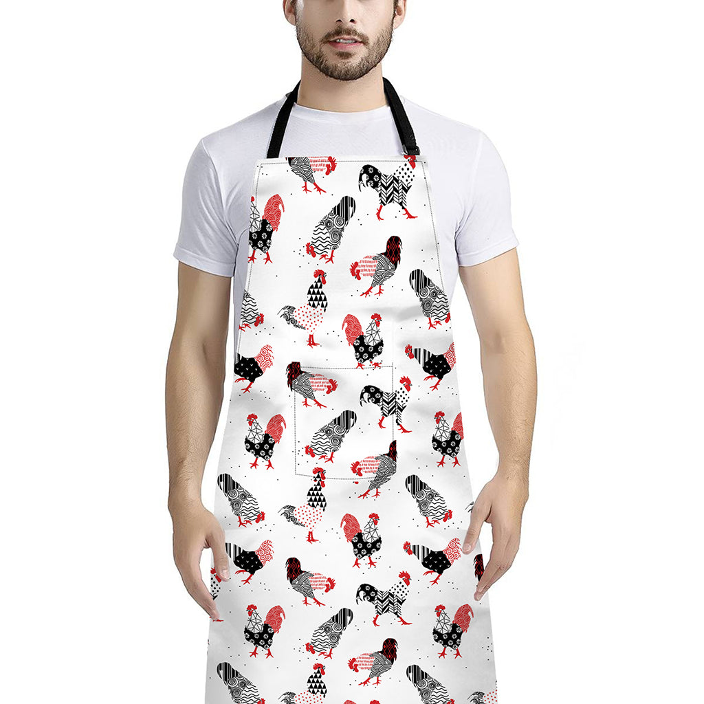 Exotic Chicken Pattern Print Bib Apron With Pocket