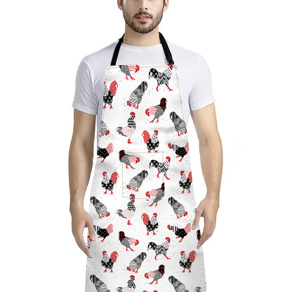 Exotic Chicken Pattern Print Bib Apron With Pocket
