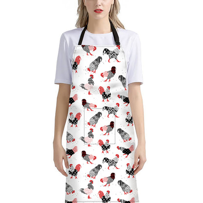 Exotic Chicken Pattern Print Bib Apron With Pocket