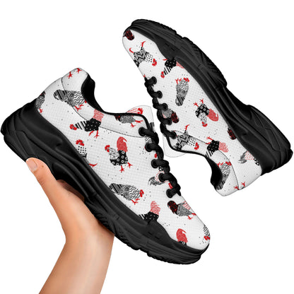 Exotic Chicken Pattern Print Black Chunky Shoes