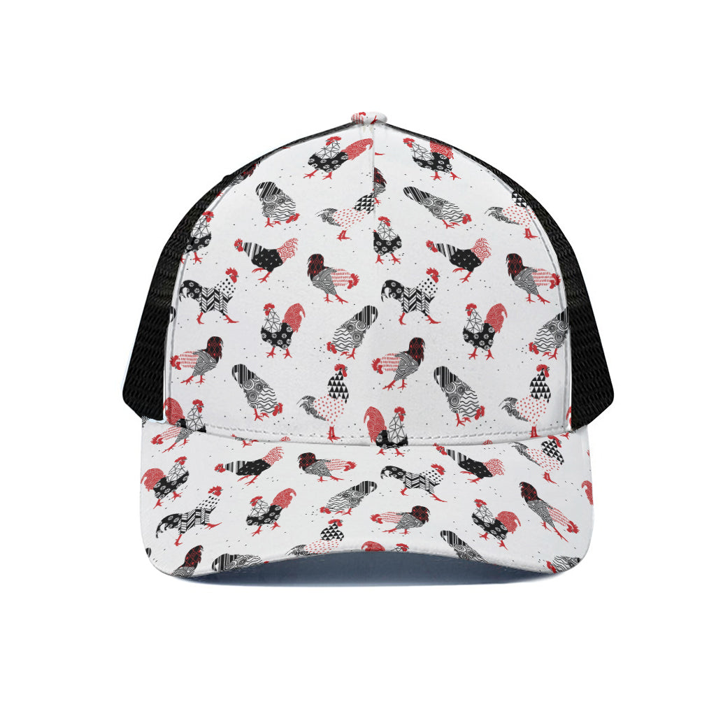 Exotic Chicken Pattern Print Black Mesh Trucker Cap