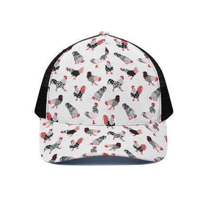 Exotic Chicken Pattern Print Black Mesh Trucker Cap