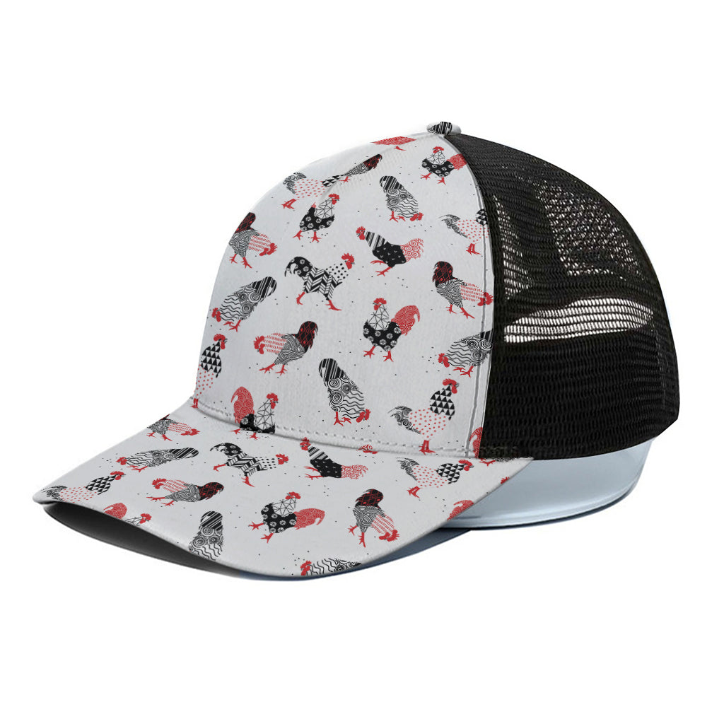 Exotic Chicken Pattern Print Black Mesh Trucker Cap