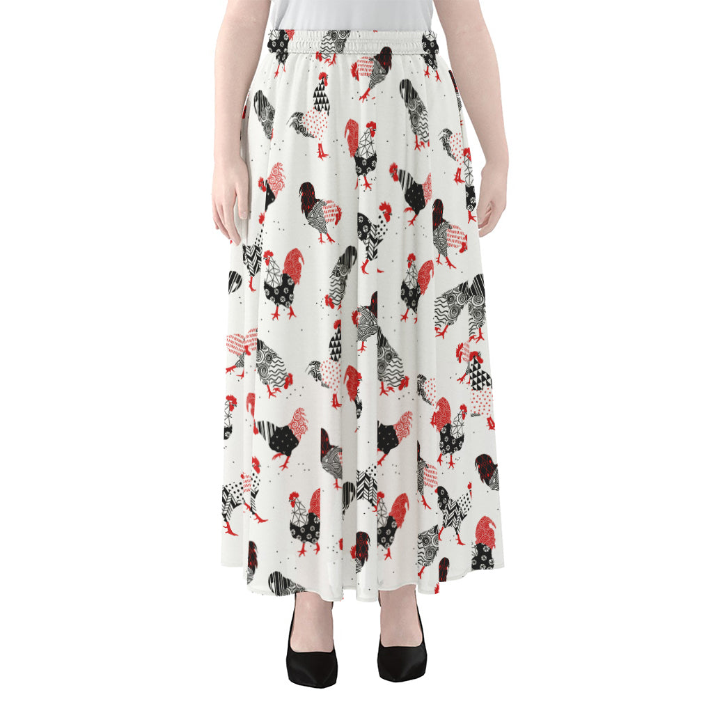 Exotic Chicken Pattern Print Chiffon Maxi Skirt