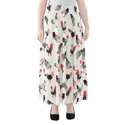 Exotic Chicken Pattern Print Chiffon Maxi Skirt