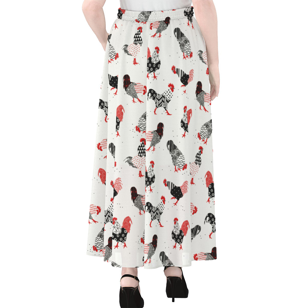 Exotic Chicken Pattern Print Chiffon Maxi Skirt
