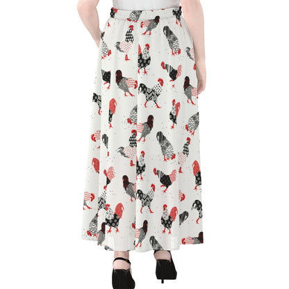 Exotic Chicken Pattern Print Chiffon Maxi Skirt