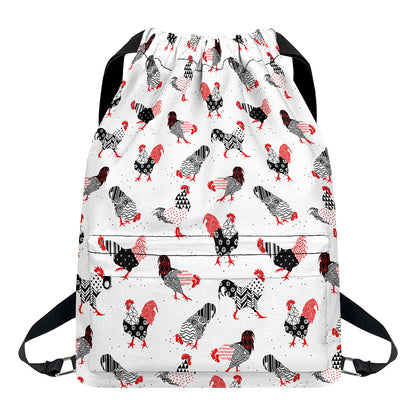 Exotic Chicken Pattern Print Drawstring Backpack