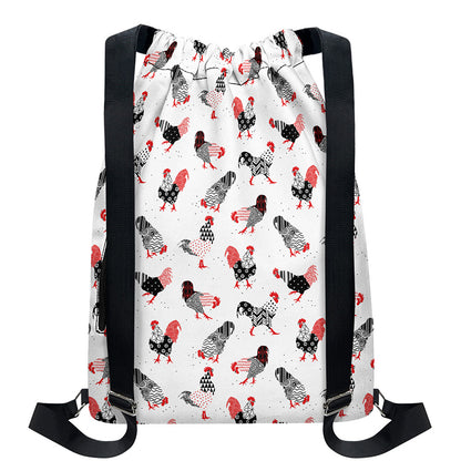 Exotic Chicken Pattern Print Drawstring Backpack