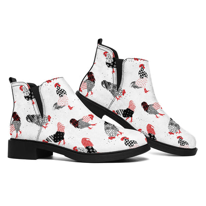 Exotic Chicken Pattern Print Flat Ankle Boots