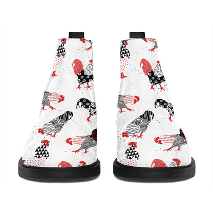 Exotic Chicken Pattern Print Flat Ankle Boots