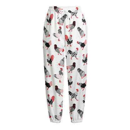 Exotic Chicken Pattern Print Fleece Lined Knit Pants