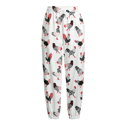 Exotic Chicken Pattern Print Fleece Lined Knit Pants