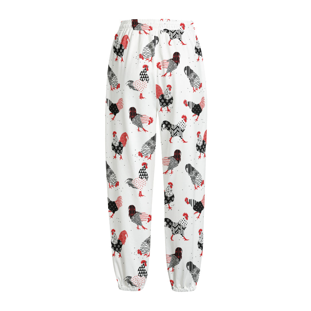 Exotic Chicken Pattern Print Fleece Lined Knit Pants