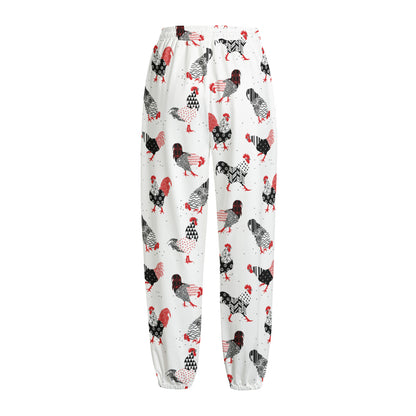 Exotic Chicken Pattern Print Fleece Lined Knit Pants
