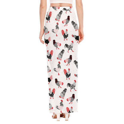 Exotic Chicken Pattern Print High Slit Maxi Skirt