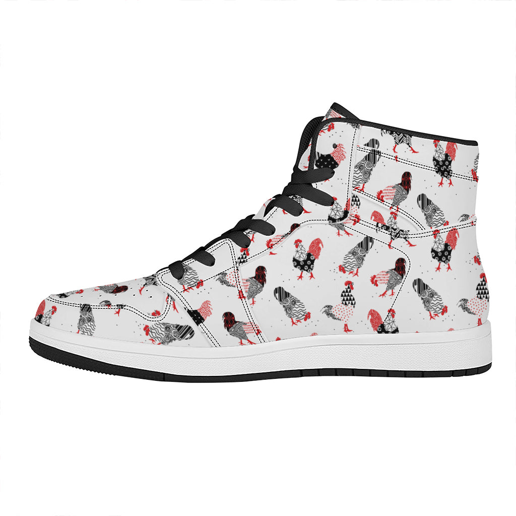 Exotic Chicken Pattern Print High Top Leather Sneakers