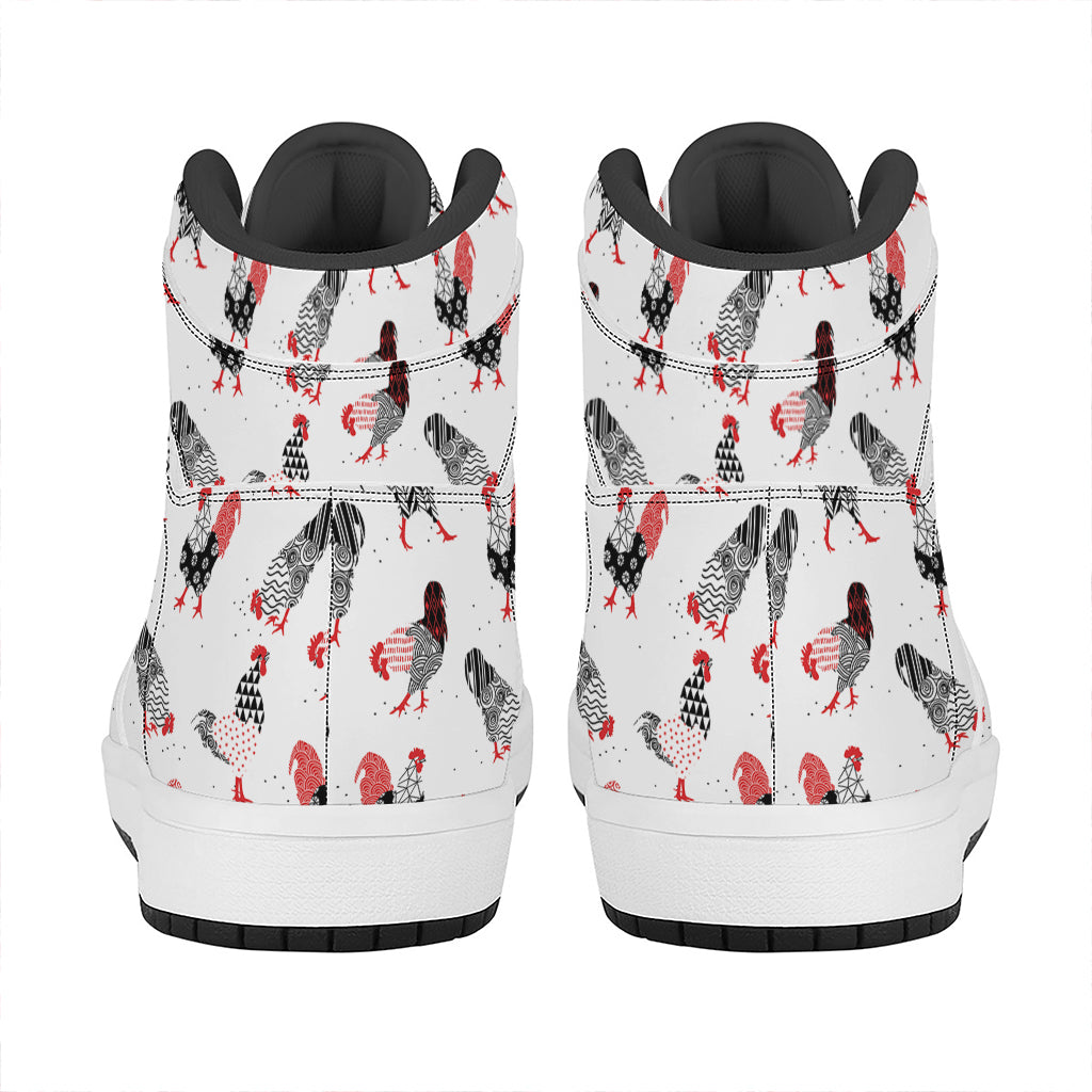 Exotic Chicken Pattern Print High Top Leather Sneakers