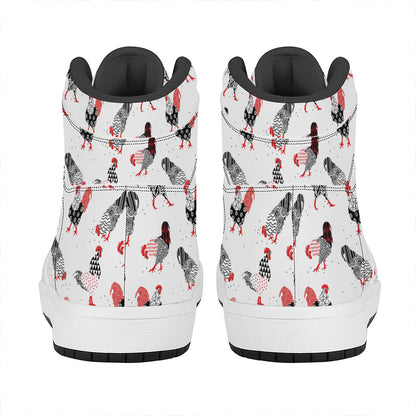 Exotic Chicken Pattern Print High Top Leather Sneakers