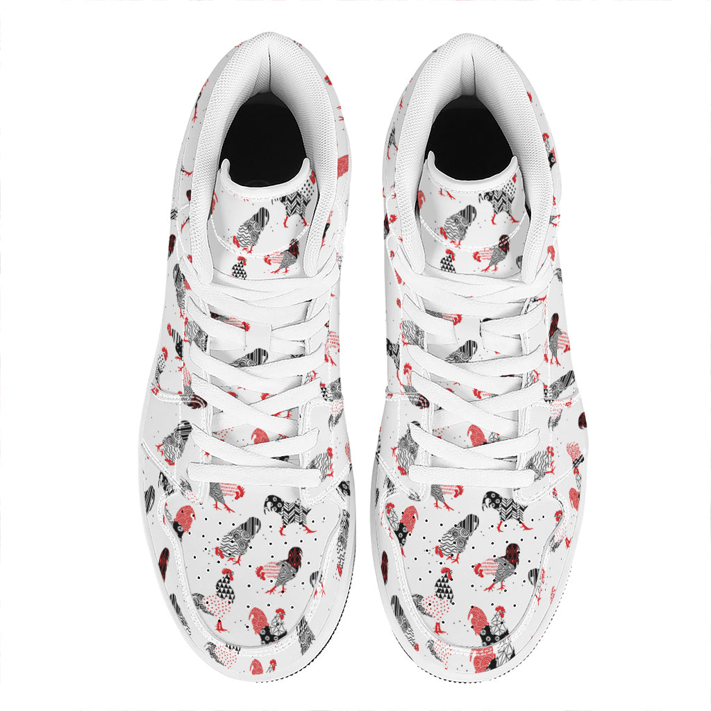 Exotic Chicken Pattern Print High Top Leather Sneakers