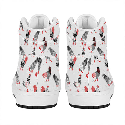 Exotic Chicken Pattern Print High Top Leather Sneakers