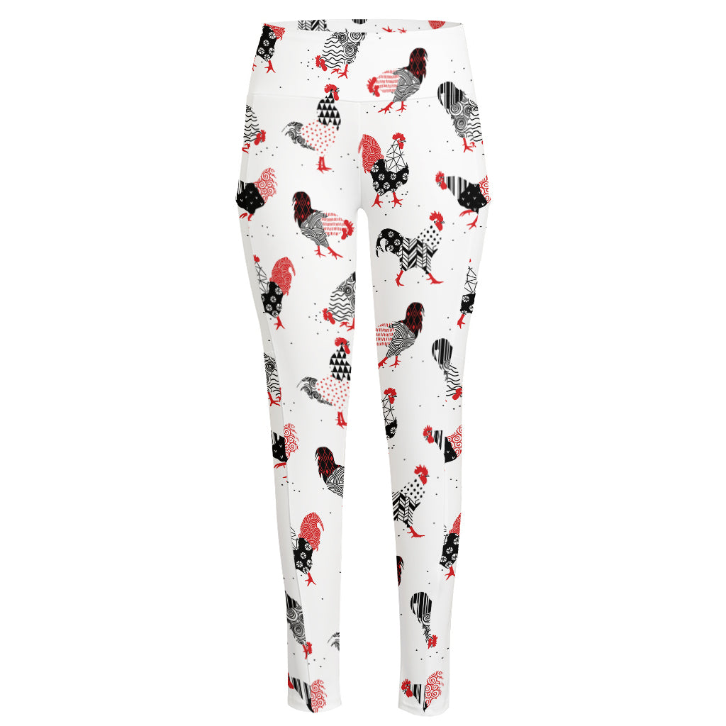 Exotic Chicken Pattern Print High-Waisted Pocket Leggings