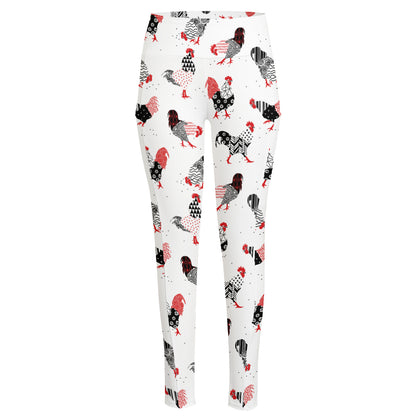 Exotic Chicken Pattern Print High-Waisted Pocket Leggings