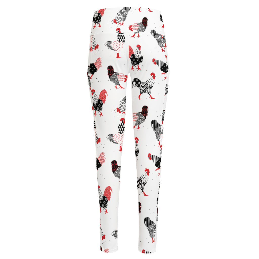 Exotic Chicken Pattern Print High-Waisted Pocket Leggings