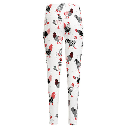 Exotic Chicken Pattern Print High-Waisted Pocket Leggings